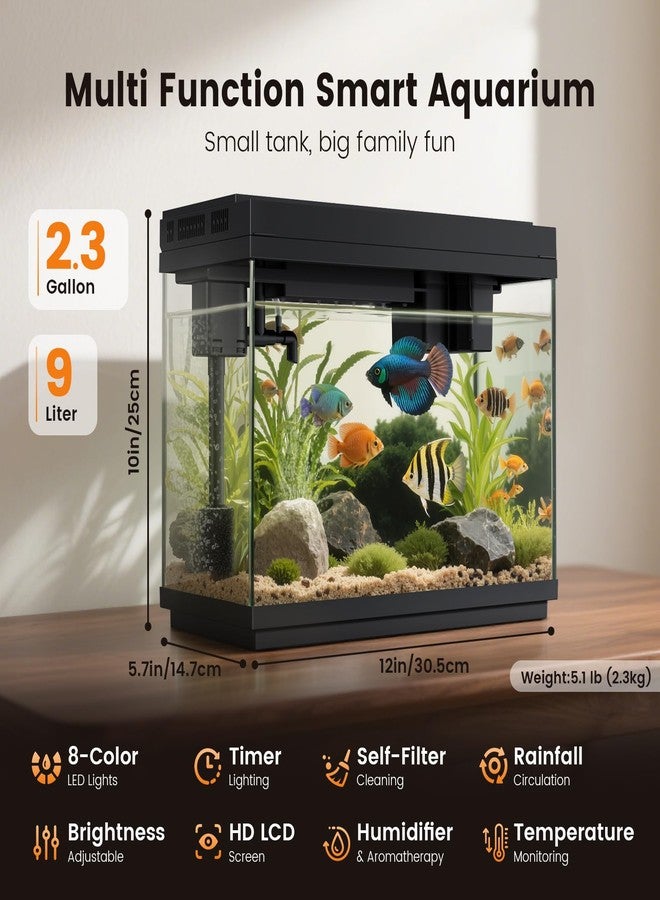 Fishkeeper 2.3G Smart Aquarium - Ultra Clear Glass Fish Tank w/Auto Timer 8-Color RGB Lights, 4-in-1 Self-Cleaning Silent Water Pump, Aromatherapy, Temperature Display, Perfect for Desktop Decor - Image 2